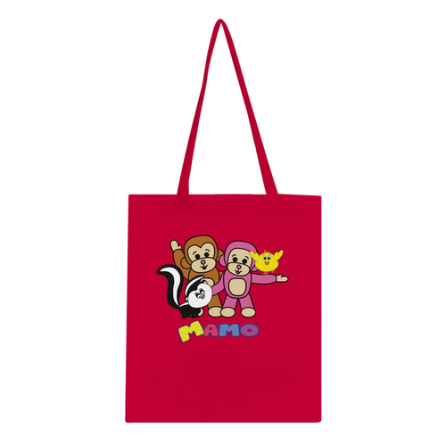 Rode katoenen tas met Mamo en zijn vriendjes
