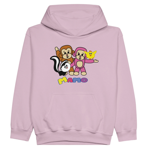 Lichtroze kinderhoodie met Mamo en zijn vriendjes
